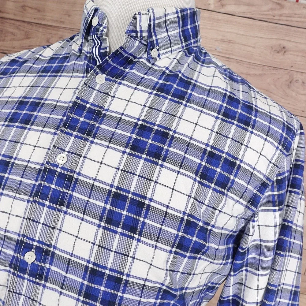 Banana Republic Oxford Shirt Large Blue Plaid Long Sleeve‎ Button Up Slim Fit